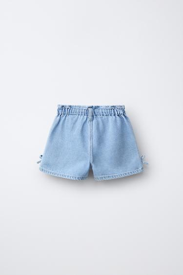 DENIM BERMUDA SHORTS WITH BOWS - Mid-blue by Zara - Image 1