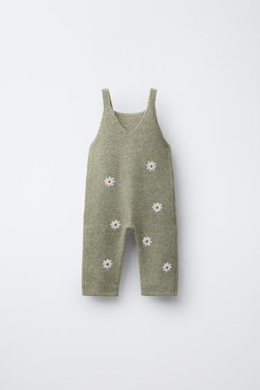 LONG DUNGAREES WITH DAISY EMBROIDERY - Light green by Zara - Image 1