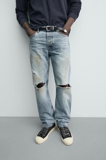 JEAN REGULAR FIT EFFET VINTAGE DÉCHIRÉ - Bleu de Zara - Image 4