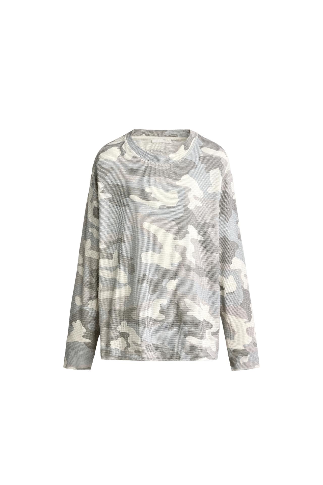 ABSTRACT PRINT WAFFLE-KNIT TEXTURED SWEATSHIRT