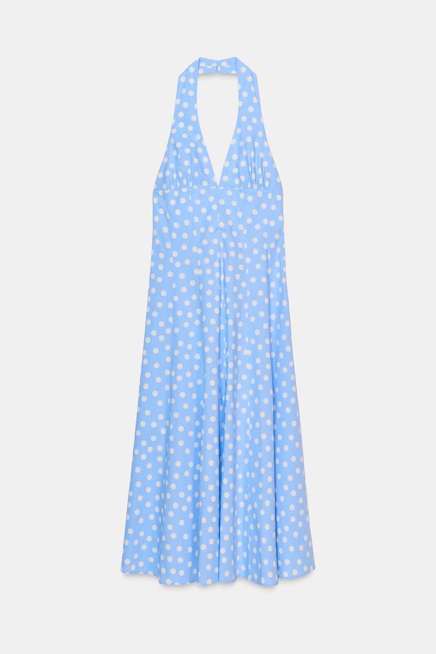 POLKA DOT HALTER MIDI DRESS - Blue/White | ZARA Australia
