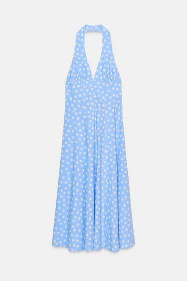 VESTIDO MIDI HALTER LUNARES - Azul / Blanco de Zara - Imagen 0