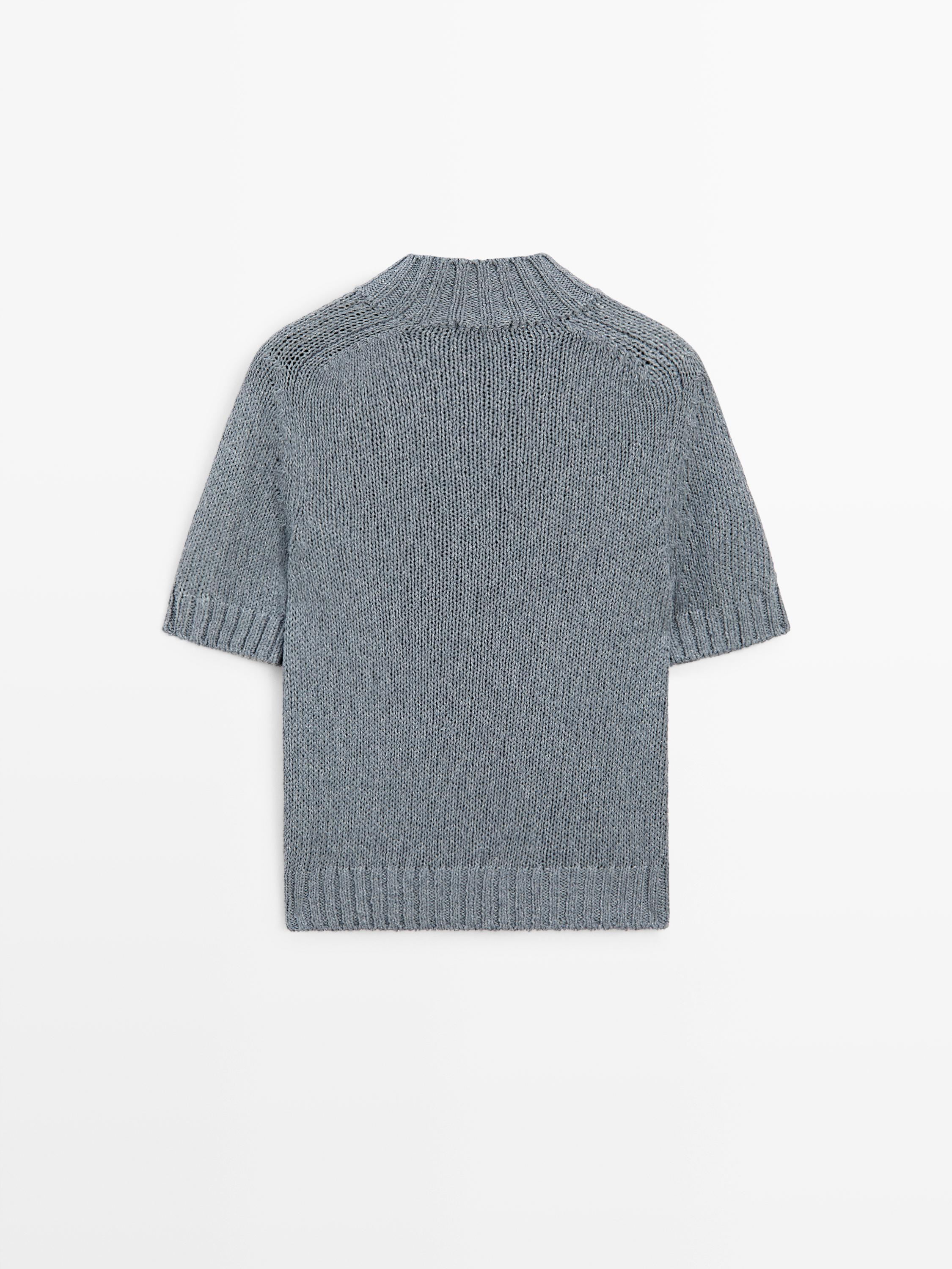 Pull maille coton mélangé col montant