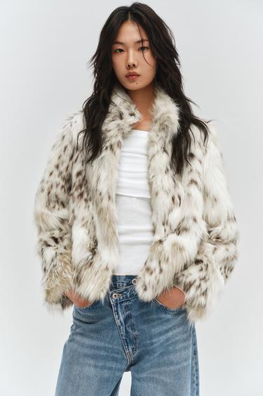 Zara ZARA WOMAN 系列人造毛短大衣 - 黑色 / 裸色