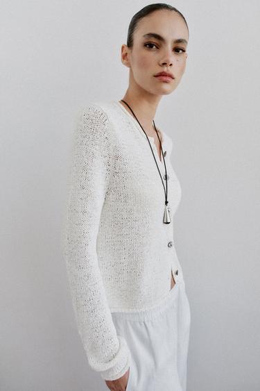 GILET EN MAILLE ÉPAISSE - Écru de Zara - Image 4