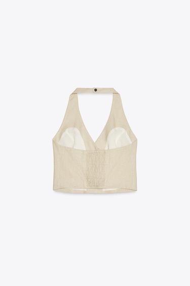 LINEN HALTER TOP - Light beige by Zara - Image 4
