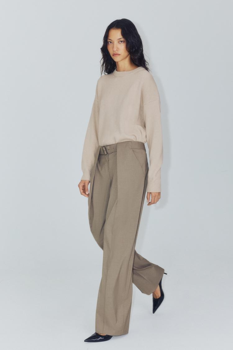 Pantalon pliegues cinturon zw collection