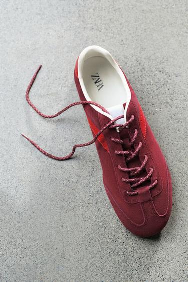 LEATHER TRAINERS - Burgundy Red by Zara