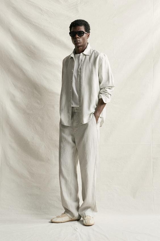 Zara 100% LINEN REGULAR FIT PANTS - Sand - Image 0