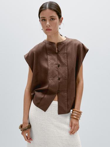 Zara Waistcoat with buttoned chest detail - Brown
