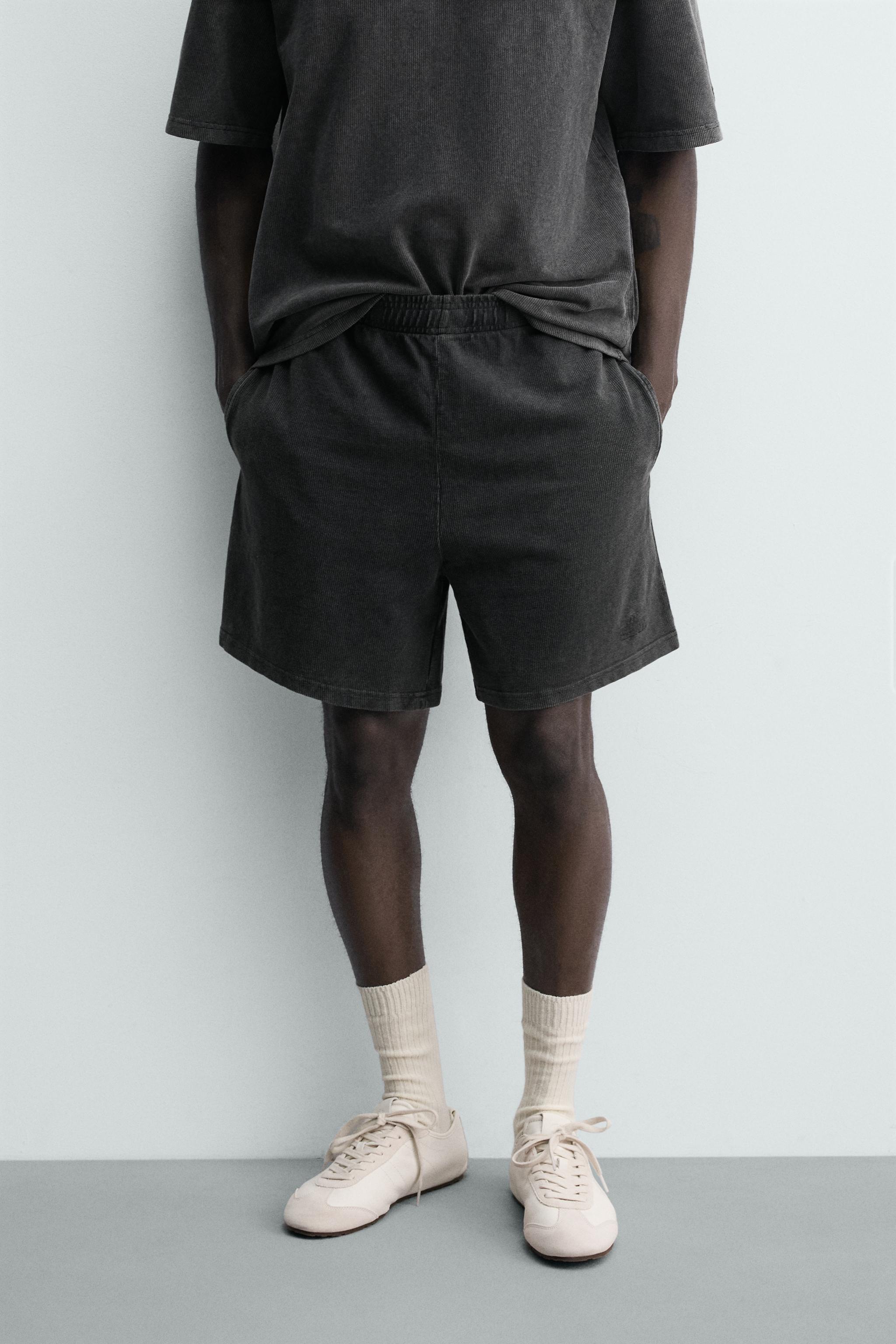 WASHED WAFFLE TEXTURE SHORTS — Anthracite grey