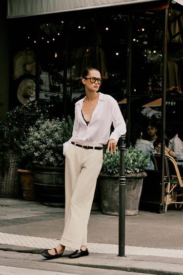 HOSE MIT UMSCHLAG UND GÜRTEL - Mittelbeige von Zara