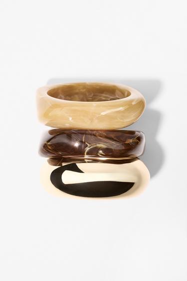 Zara THREE-PACK OF RIGID METAL BRACELETS - Brown