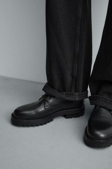 LEATHER LACE-UP BOOTS - Black by Zara - Image 2