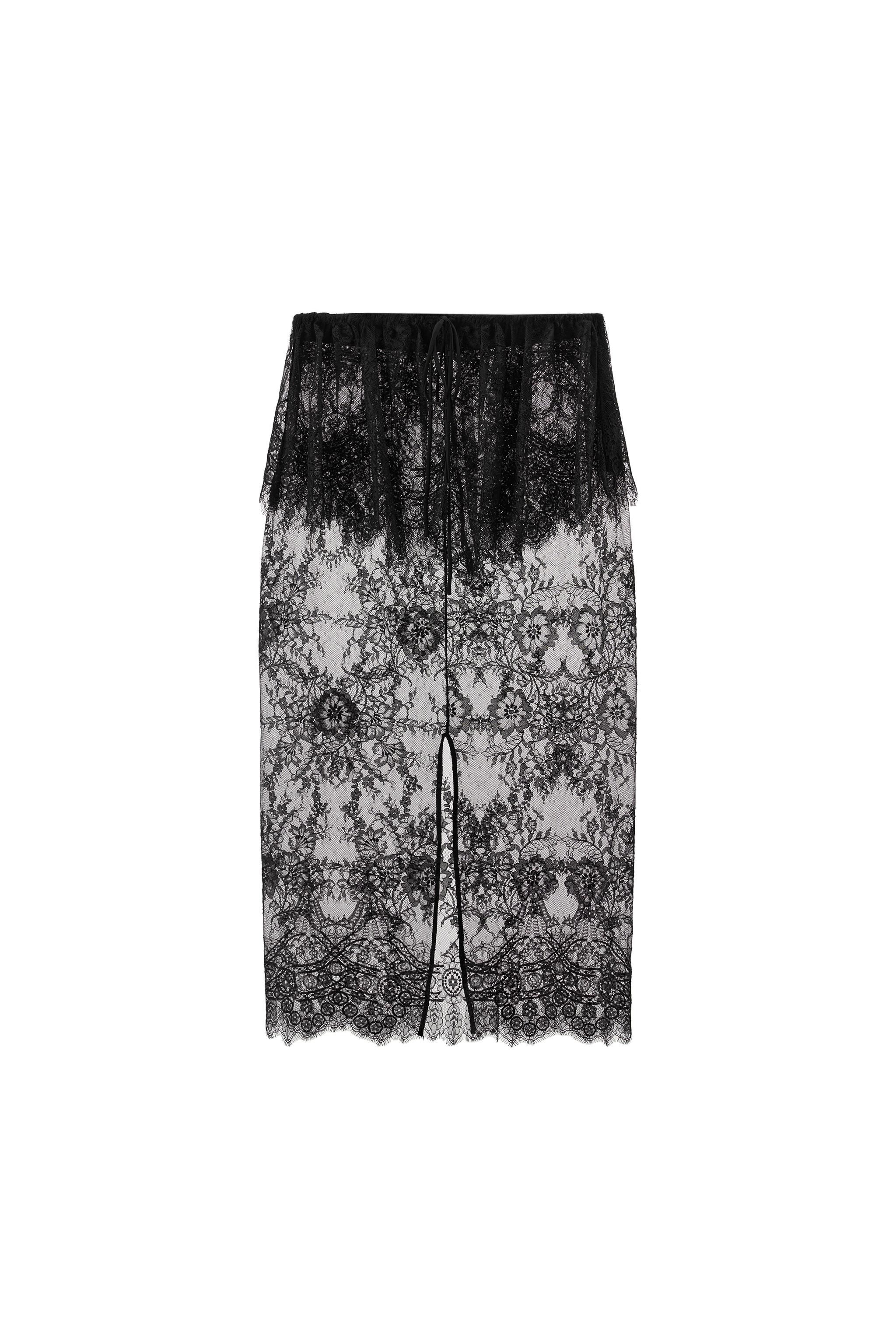 FALDA MIDI ENCAJE TEJIDO DOBLE
