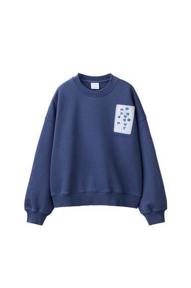 Zara FLORAL PRINT SWEATSHIRT - Blue