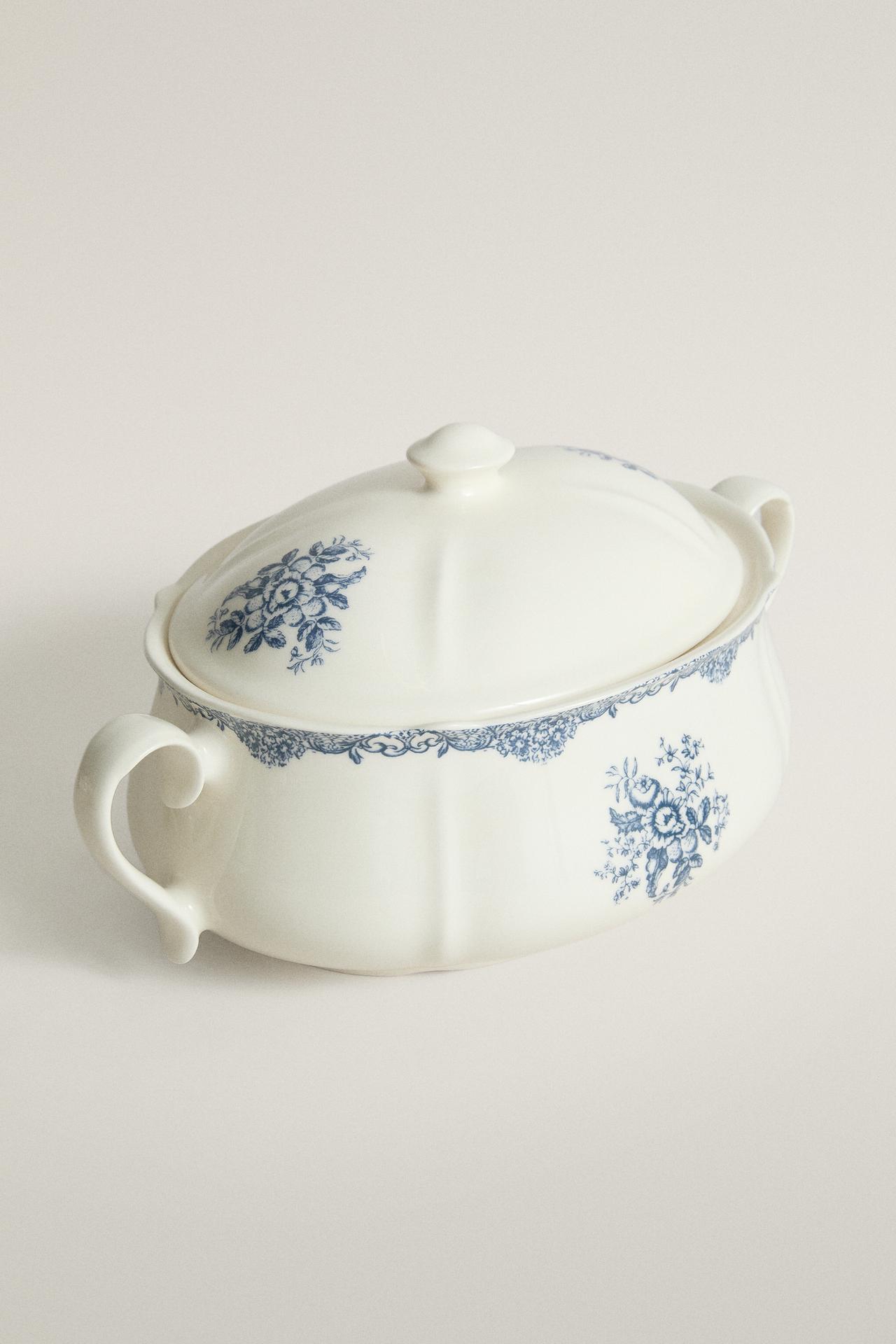FLORAL EARTHENWARE TUREEN — Blue