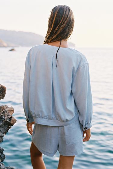 BOMBER JACKET WITH LINEN BLEND - Light blue by Zara - Image 2