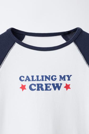 RAGLAN SLEEVE T-SHIRT WITH TEXT AND MODAL BLEND - Navy / White by Zara - Image 2