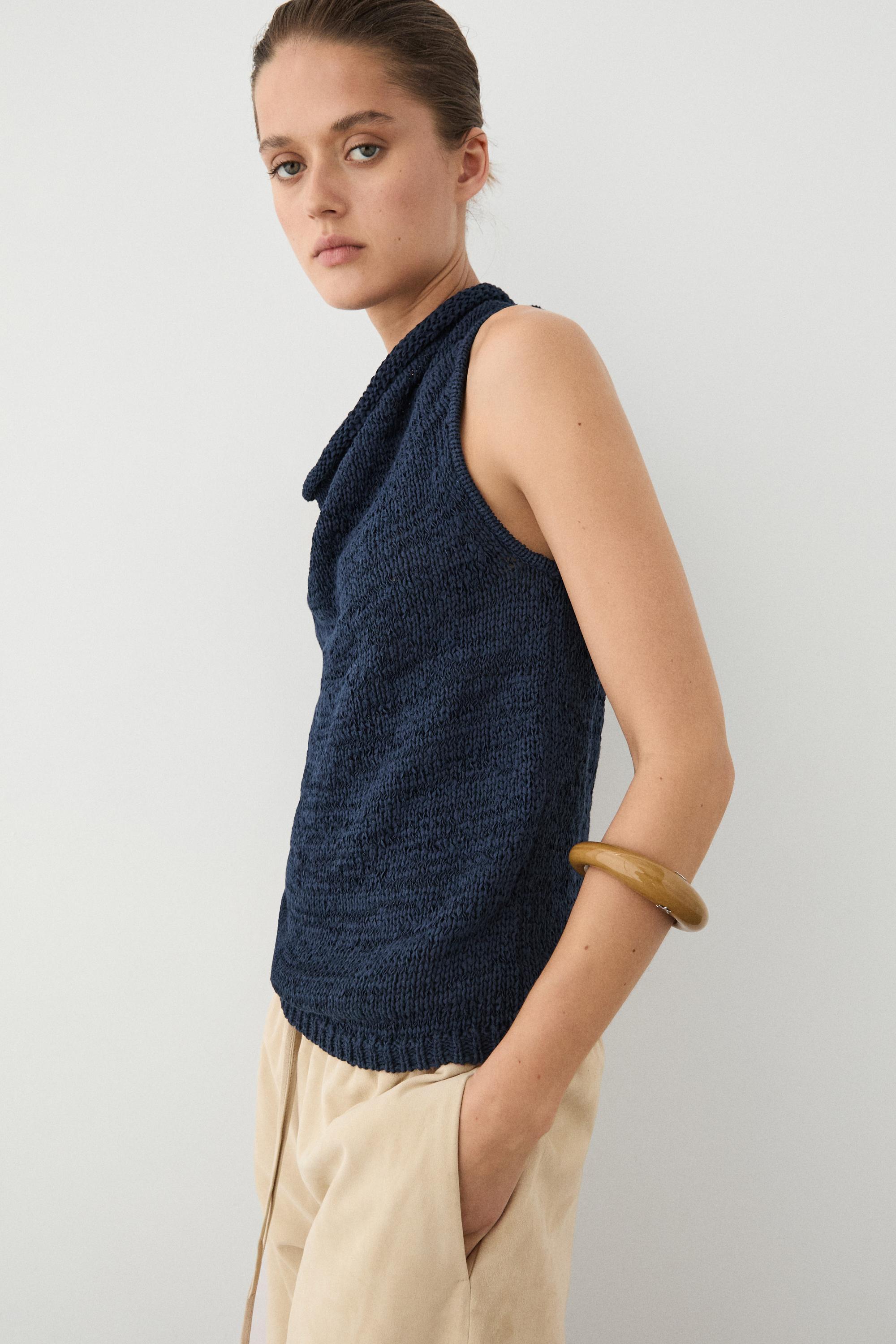 Knit top with draped neckline — 452
