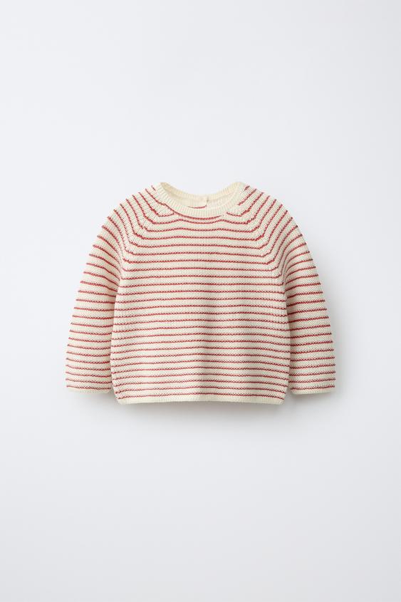 STRIPED KNIT JUMPER - Ecru / Red by Zara - Image 0