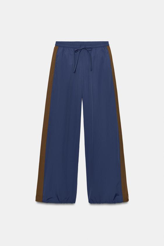 Zara TECHNICAL SIDE STRIPE PANTS - Blue - Image 0