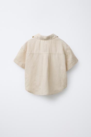LINEN GATHERED SHIRT - Sand by Zara - Image 1