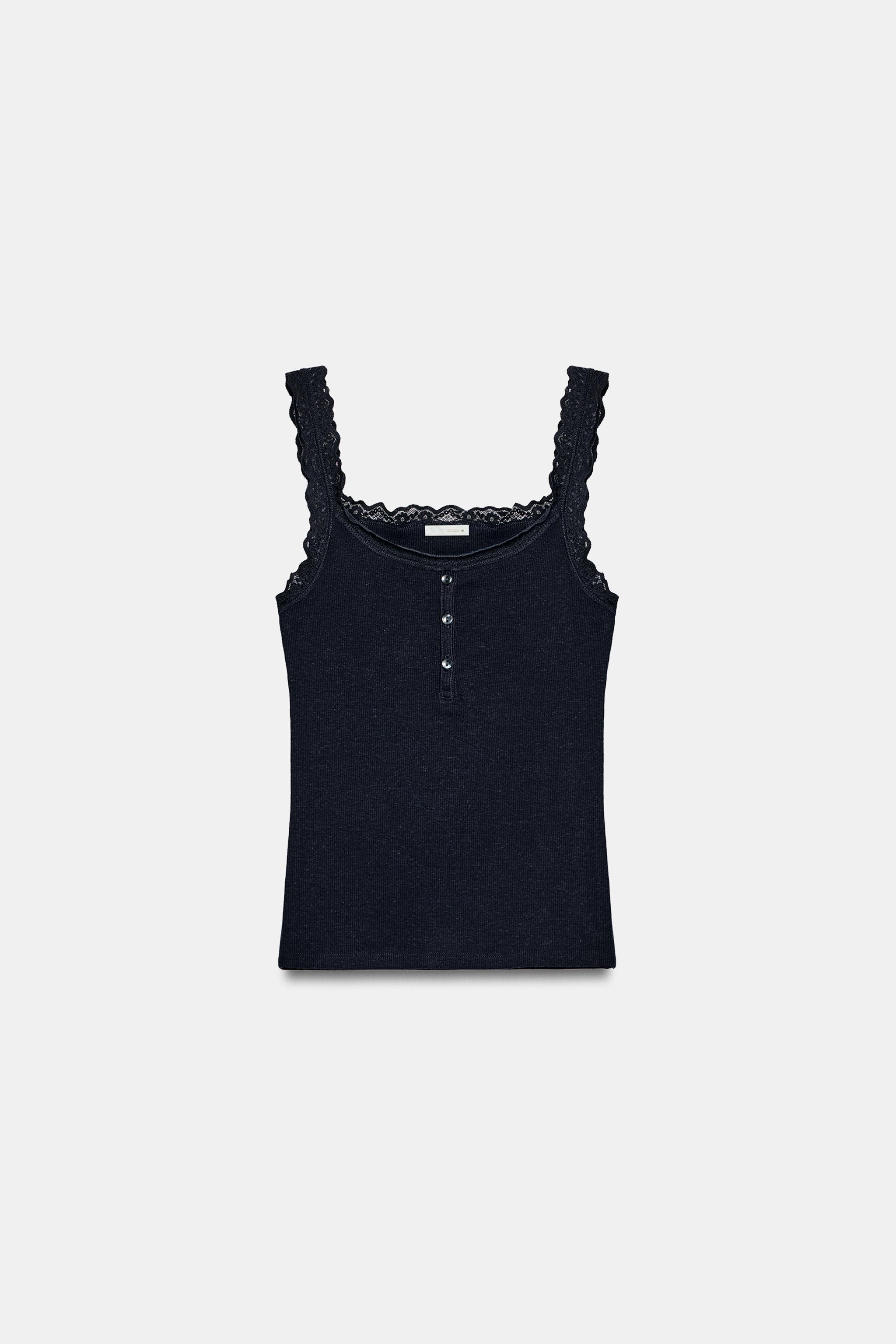 Женские топы Zara LACE HENLEY TOP — фото 4