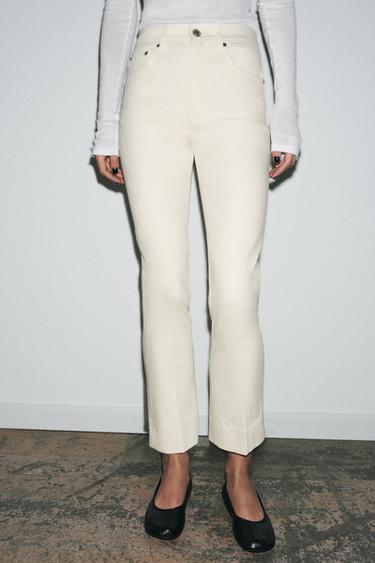 ZW COLLECTION MID-WAIST BOOTCUT JEANS - Ecru by Zara