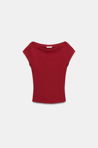 CAMISETA CUELLO BARCO - Rojo de Zara - Imagen 0