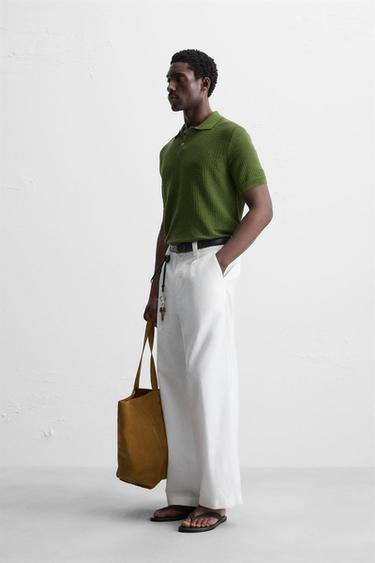TEXTURED KNIT POLO SHIRT - Green de Zara - Image 3