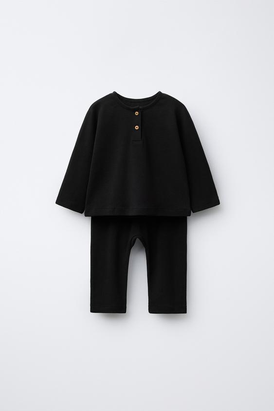 HENLEY T-SHIRT AND PLAIN TROUSERS SET - Black by Zara - Image 0
