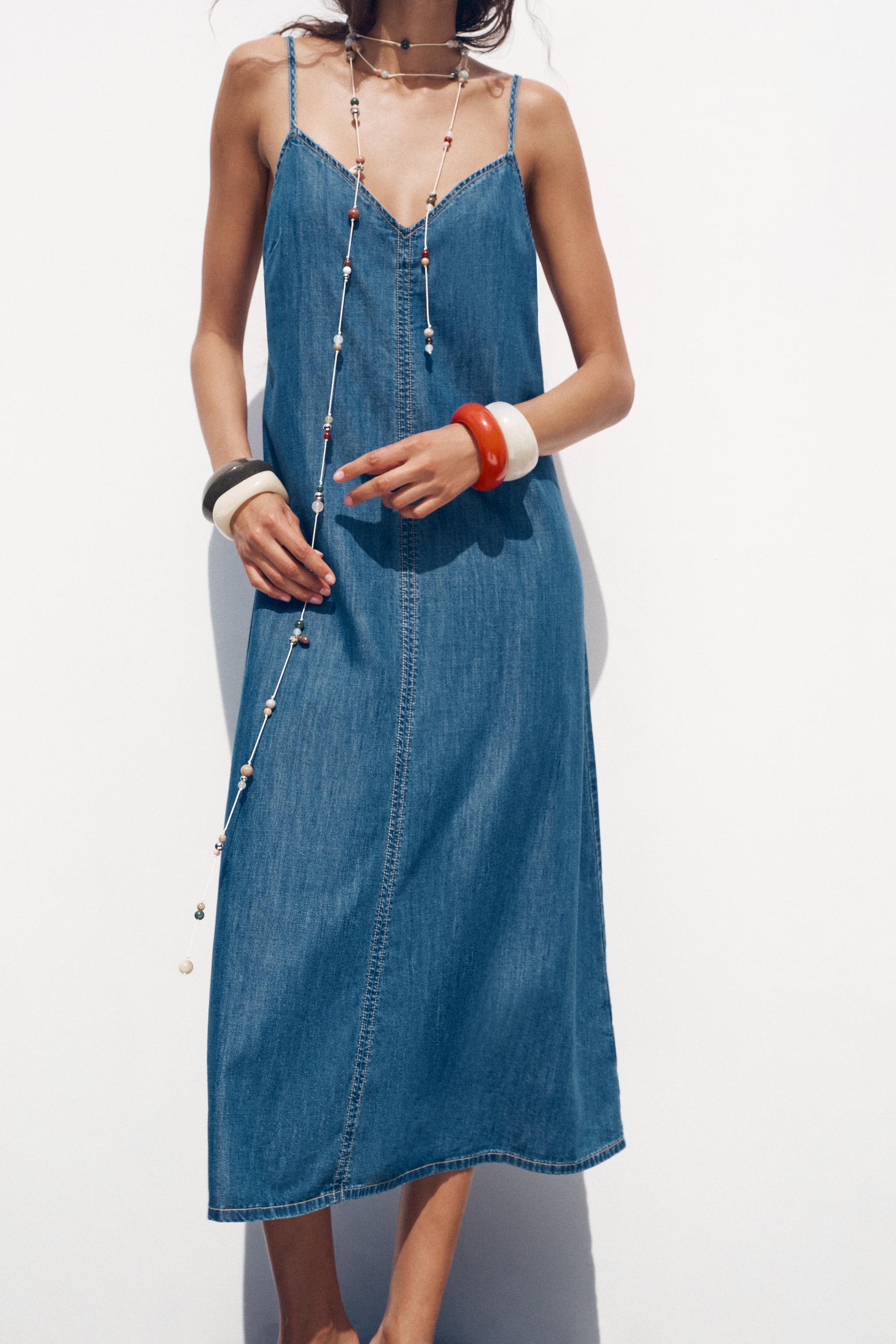 Z1975 DENIM STRAPPY MIDI DRESS - Blue | ZARA United States