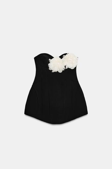 CONTRAST FLORAL BANDEAU DRESS - Black by Zara