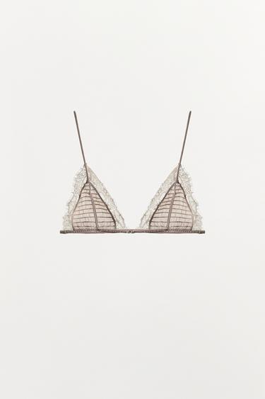 BRALETTE TRIANGLE EN DENTELLE TEXTURÉE - Gris / Beige de Zara - Image 6