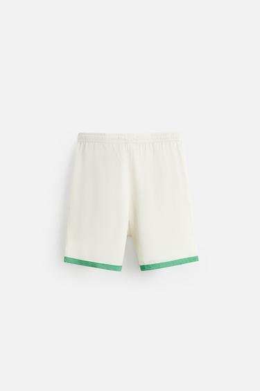 SATIN BERMUDA SHORTS WITH CONTRAST STRIPES - Green by Zara
