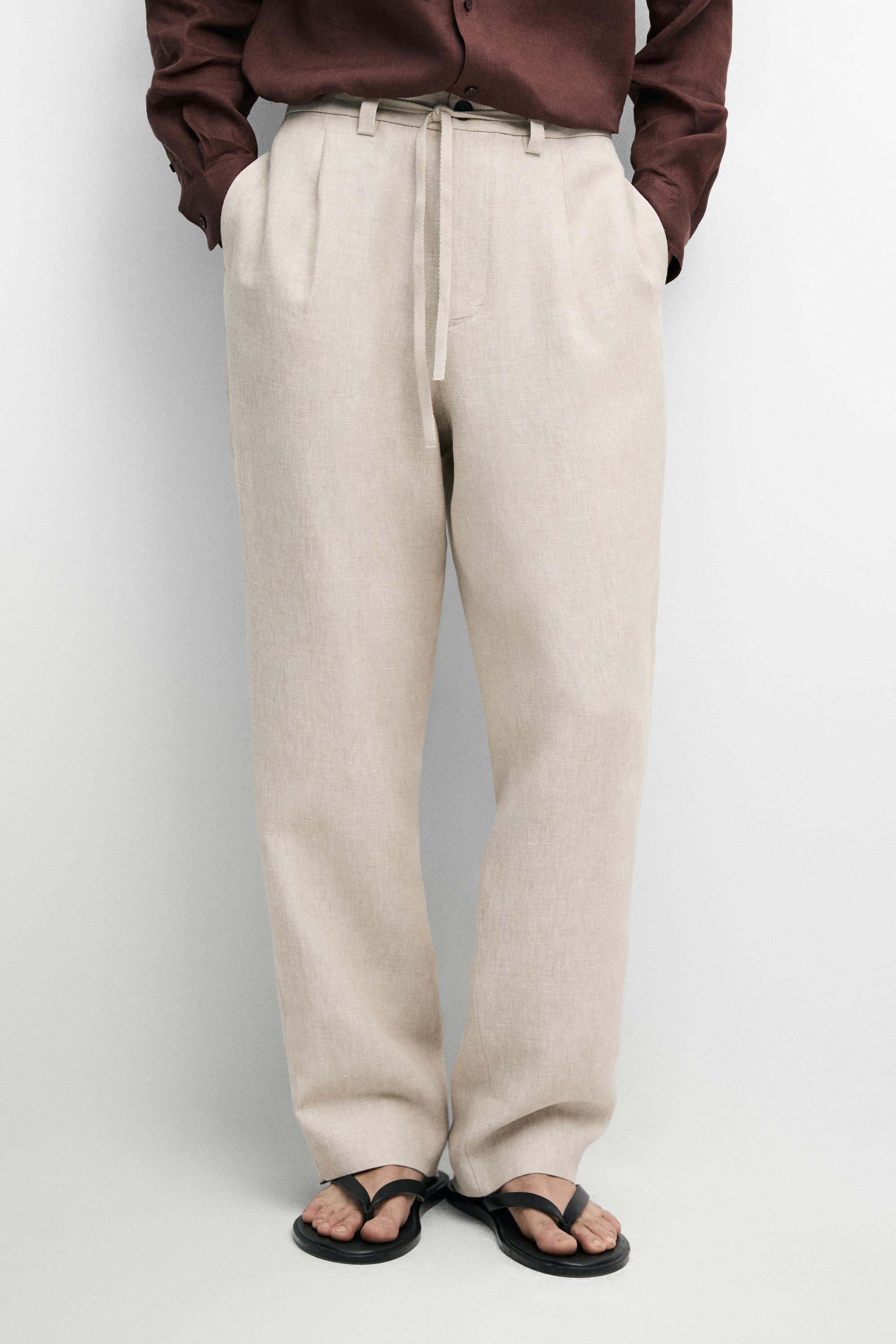 100% linen total look pants — Beige