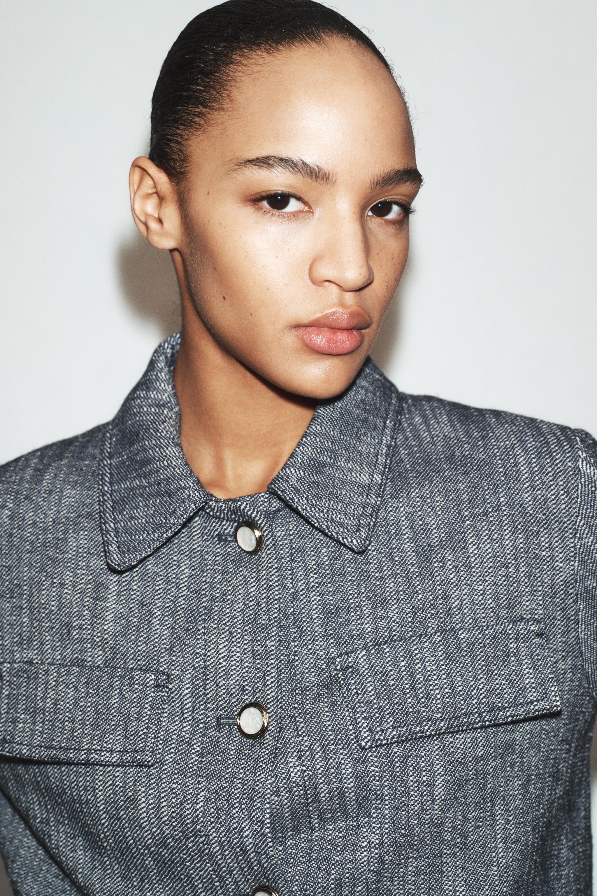 ZARA テクスチャーショートジャケット ショートテクスチャージャケット - 青色/白色 | ZARA Japan / 日本