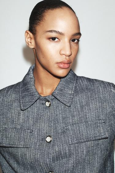 SHORT TEXTURED JACKET - Blue/White by Zara - Image 4