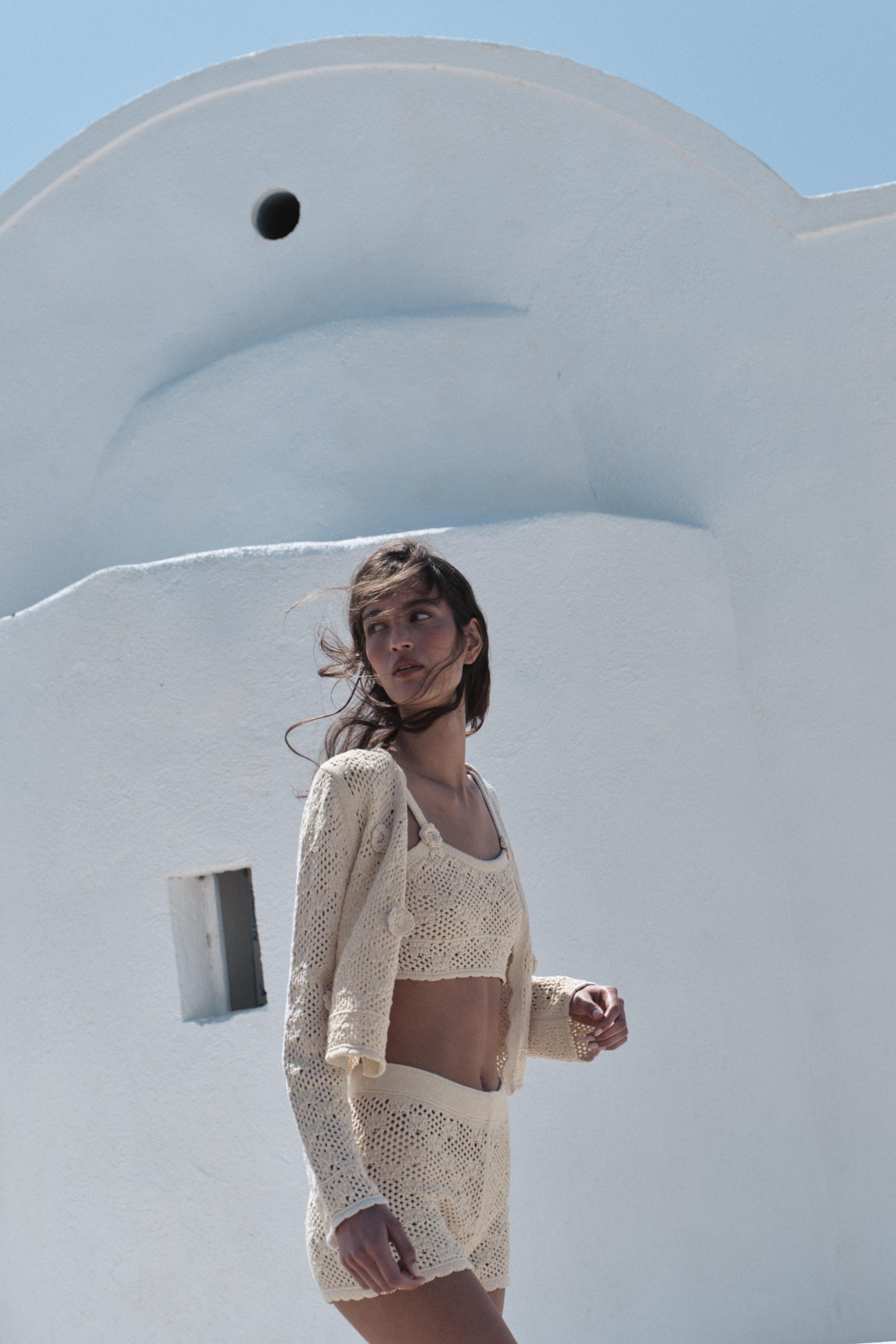 POINTELLE ÇİÇEK TRİKO CROP TOP - Görsel 6