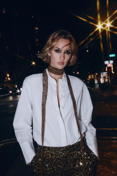 CAMISA POPELINA SOLAPA ABELORIOS - Branco de Zara