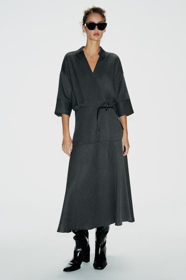 Zara MIDI WRAP DRESS - Gray