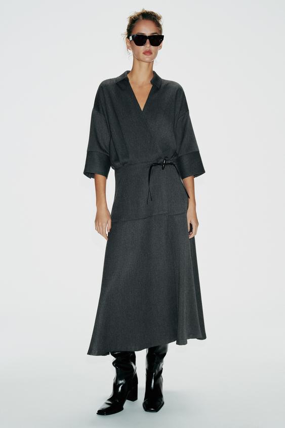 MIDI WRAP DRESS - Grey by Zara - Image 0