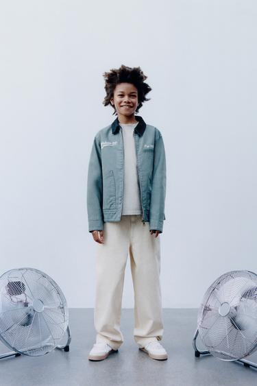 Zara EMBROIDERED TWILL JACKET - Light blue