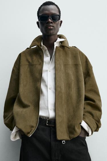 CROPPED FIT FAUX SUEDE JACKET - Light beige by Zara - Image 4