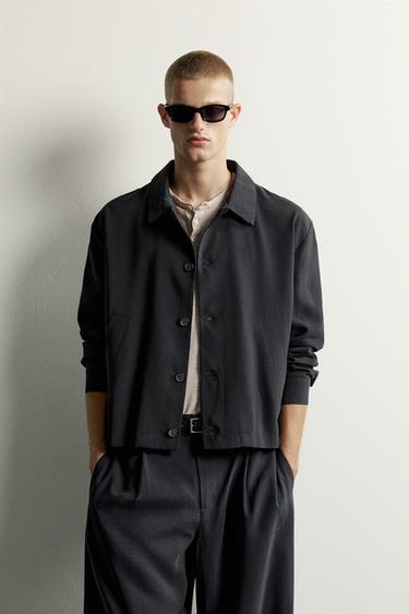 Zara 寬鬆方版莫代爾襯衫式外套 - 黑色