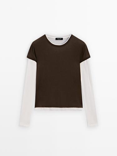 Zara Long sleeve layered T-shirt - Dark brown - Image 0
