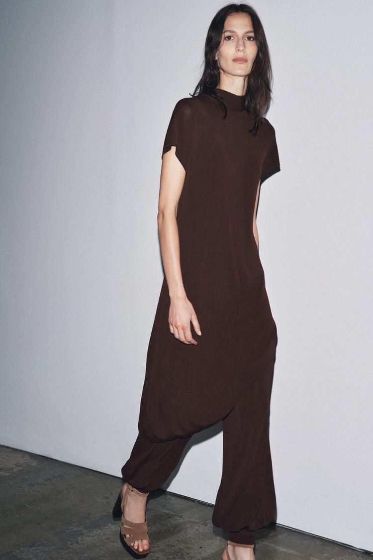 PANTALÓN PUNTO BOMBACHO Marrón oscuro ZARA Estados Unidos de