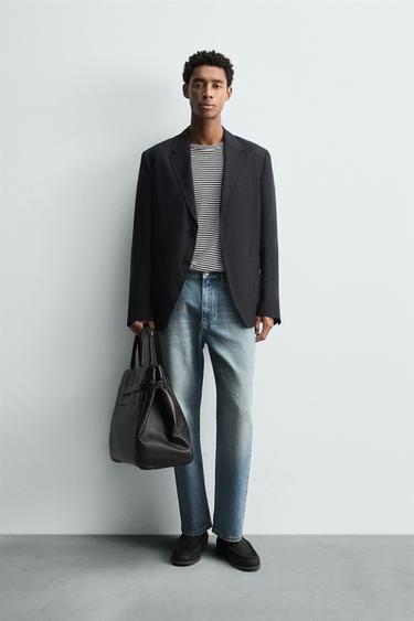 Zara 100% LINEN SUIT BLAZER - Navy blue