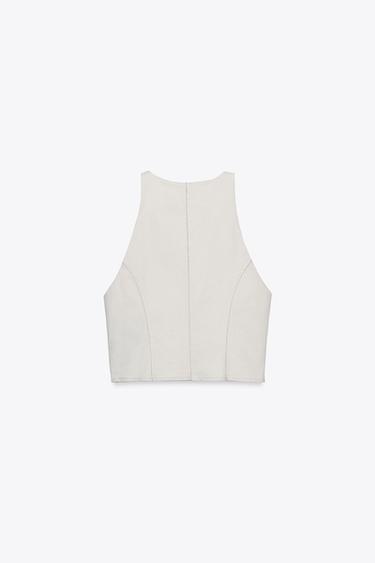 Z1975 DENIM CROP WAISTCOAT - Ecru by Zara - Image 6